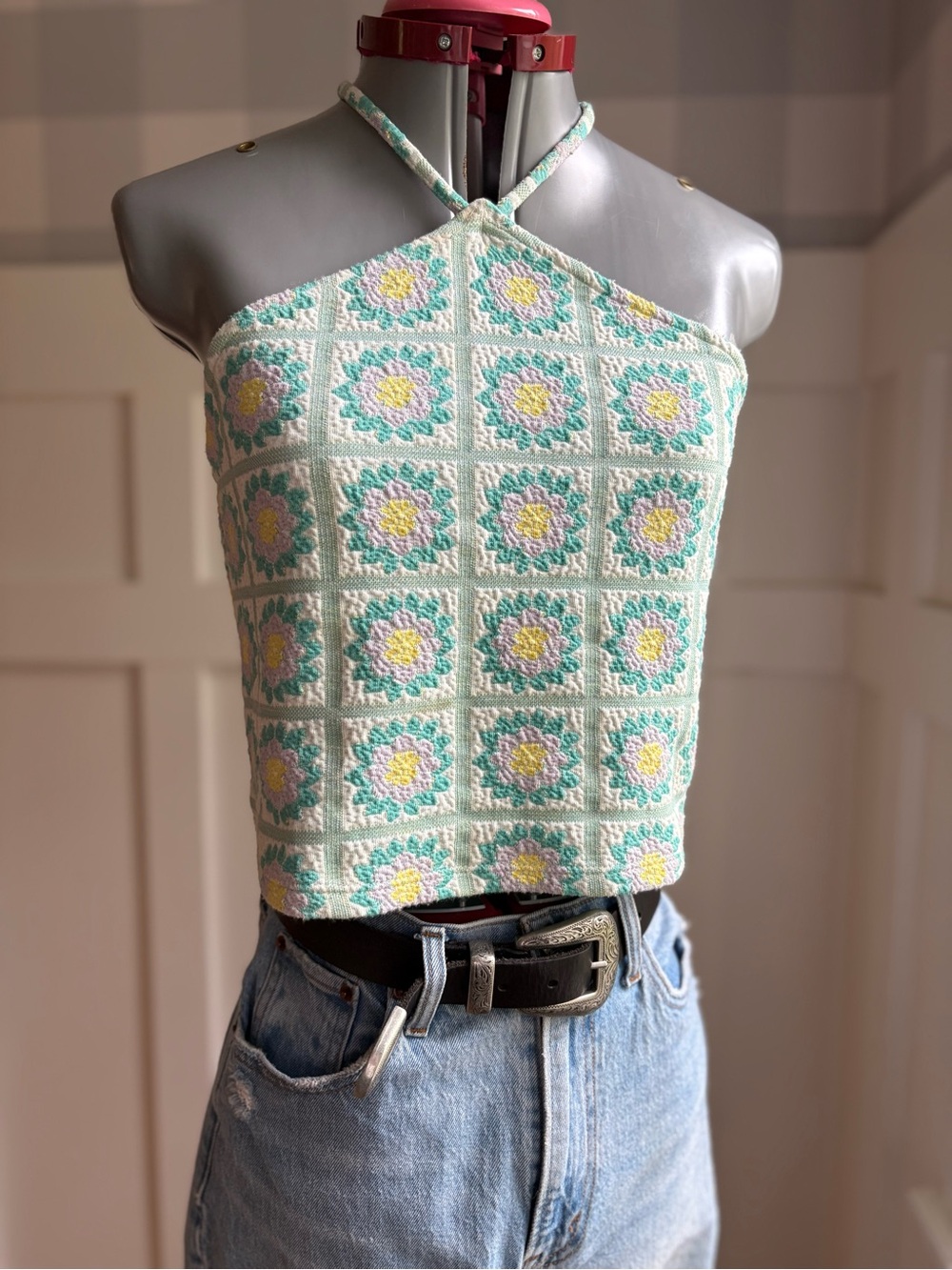 Primark Pastel Halter Crop Top - Mint, Pink, Yellow Medium